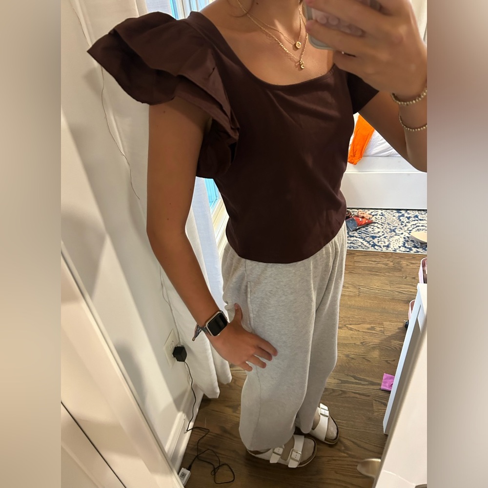 Cute brown ruffle top